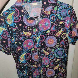 Luc Matton Shirt Men's Medium Multicolor Paisley Dress Button Up Cotton Linen